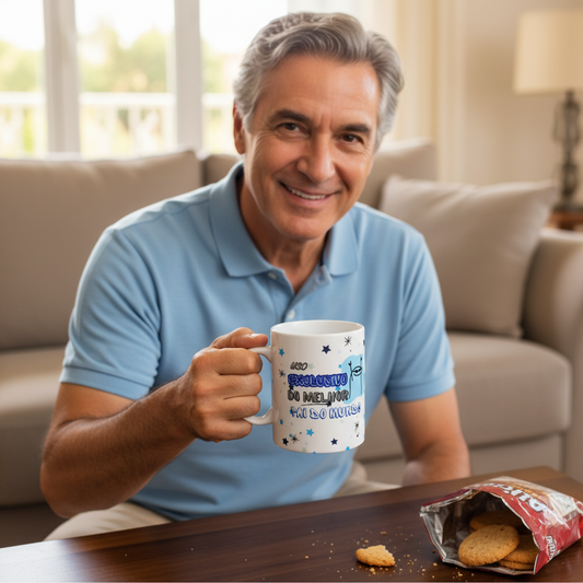Homem a segurar caneca 'Melhor Pai do Mundo' - foto UGC lifestyle