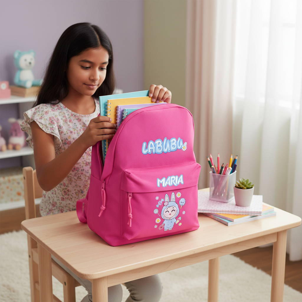 Mochila Personalizada Labubu com Nome – Para a Escola